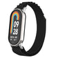 Black nylon loop watch band with metal plug clasps and silver links