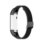 Black mesh metal watch strap with clasp and display-side cutout, side view