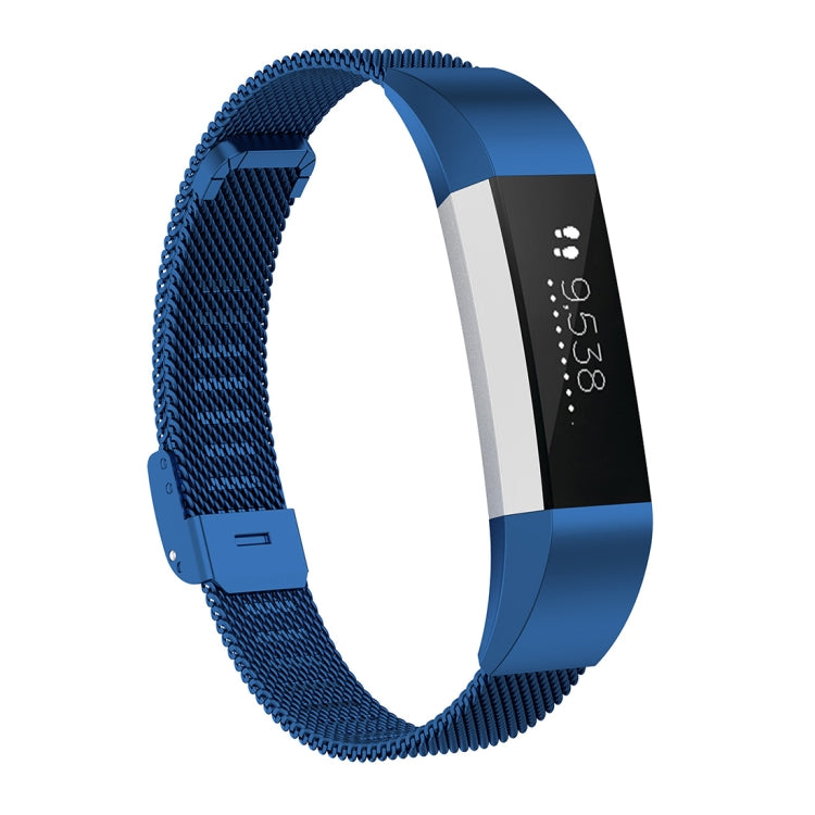 Dark blue mesh metal watch strap with rectangular clasp for Fitbit Alta