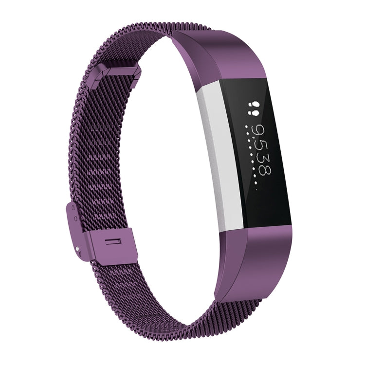 Dark purple mesh metal watch strap with rectangular clasp for Fitbit Alta
