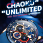 Close-up blue dial sports quartz chronograph watch with rose-gold hands and red subdials