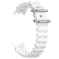White silicone watch band with perforated links and metal clasp, open strap
