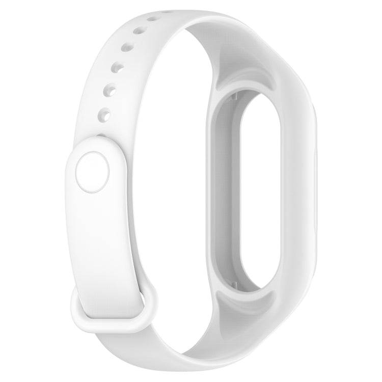 White silicone replacement watch band with curved strap, side holes, and clasp