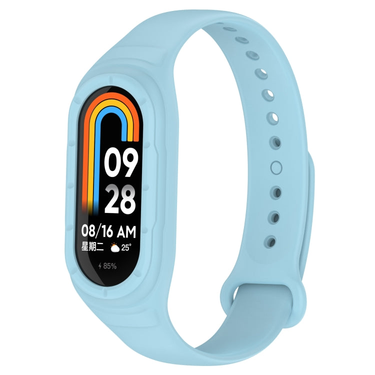 Light blue silicone smart watch band with integrated fitness display