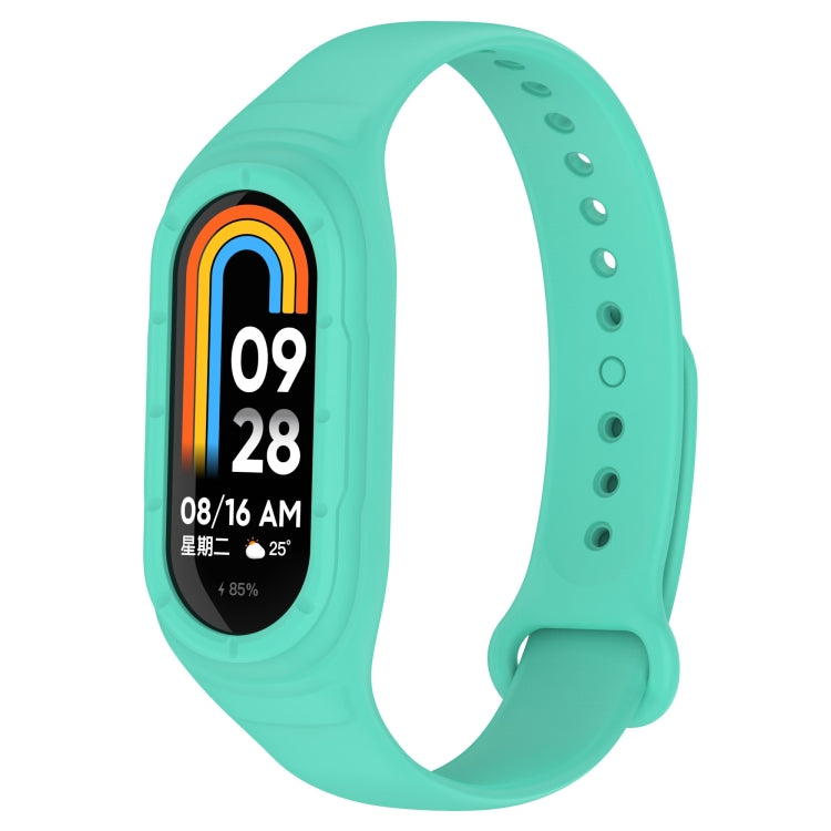 Teal silicone smart watch band with integrated fitness display