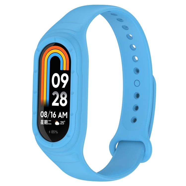 Blue silicone smart watch band with integrated fitness display