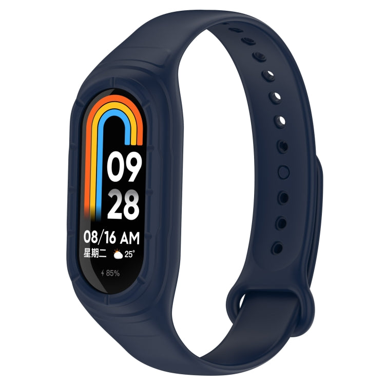 Dark navy silicone smart watch band with integrated fitness display