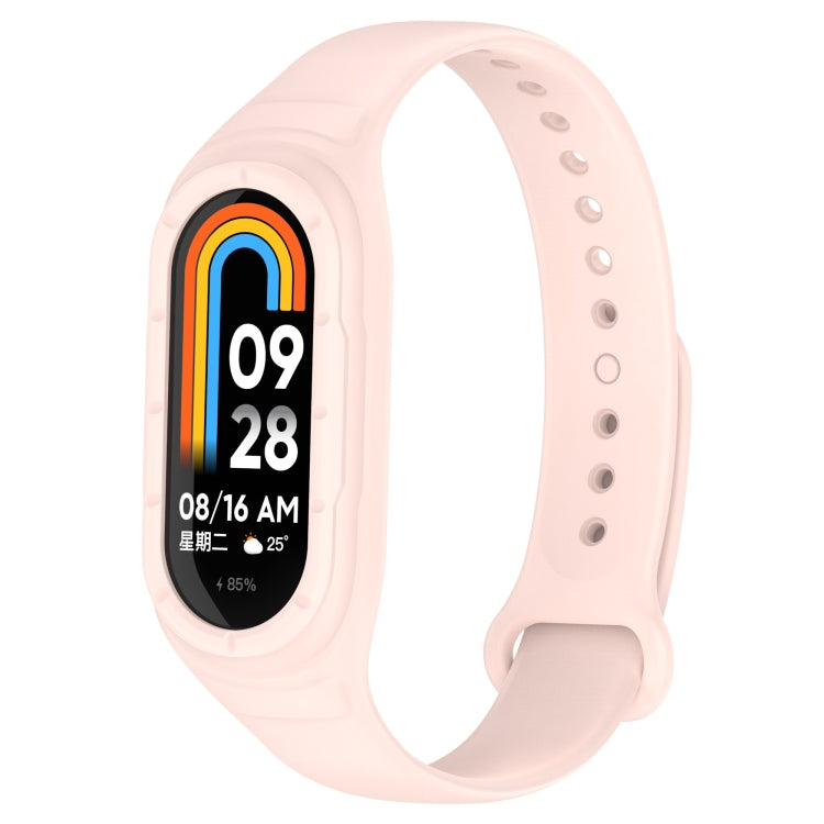 Pink silicone smart watch band with integrated fitness display