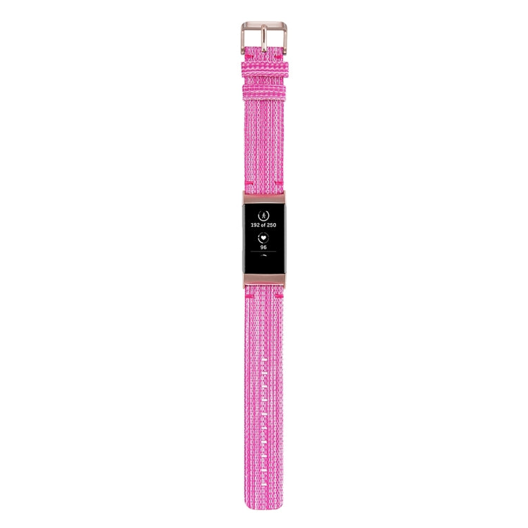 Pink nylon replacement watch strap with metal buckle clasp, end view