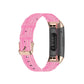 Pink nylon watch strap with metal clasp and perforation row, shown looped