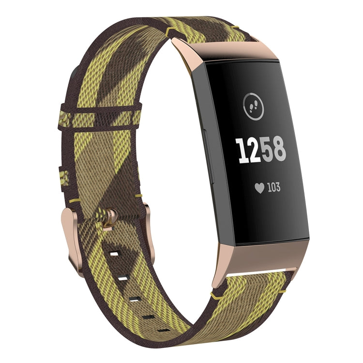 Fitbit Charge nylon denim replacement strap, olive green with yellow stripe pattern