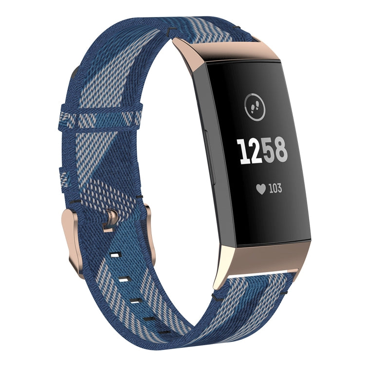 Fitbit Charge nylon denim replacement strap, blue with light stripe pattern