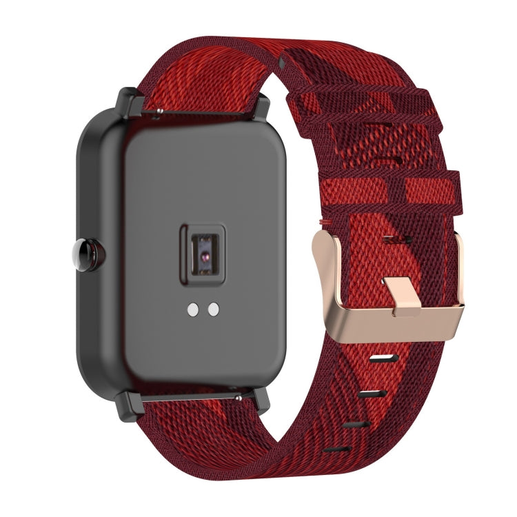 20mm nylon denim watch strap, red stripe pattern with clasp and adjustment holes