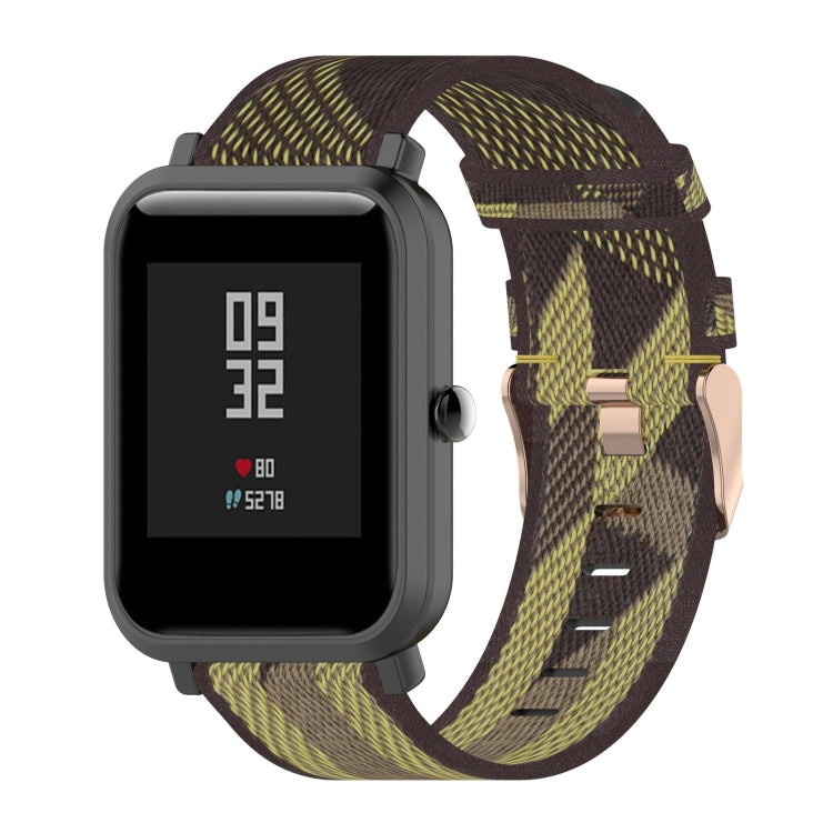 20mm nylon denim watch strap with yellow stripe pattern and metal clasp
