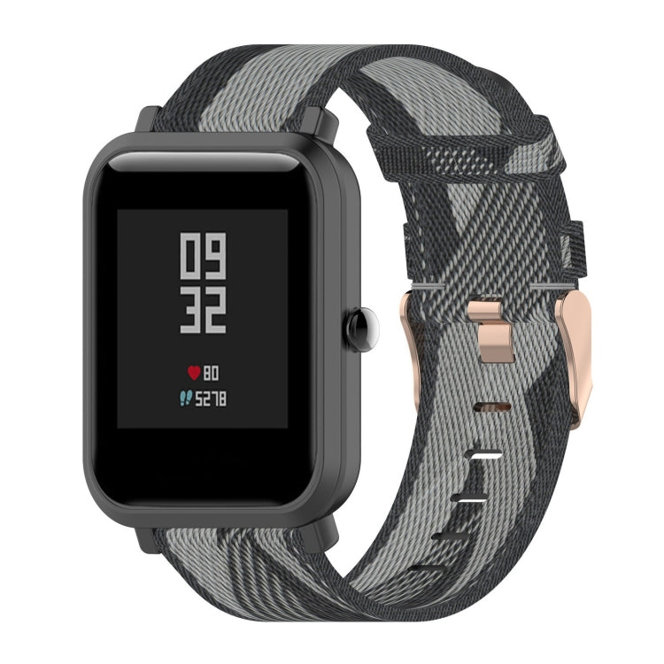 20mm nylon denim watch strap with gray stripe pattern and metal clasp