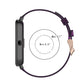 20mm nylon denim watch strap, purple stripe with buckle and size range markings