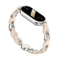Hollow leather chain watch band with magnetic buckle, beige/cream, silver chain links