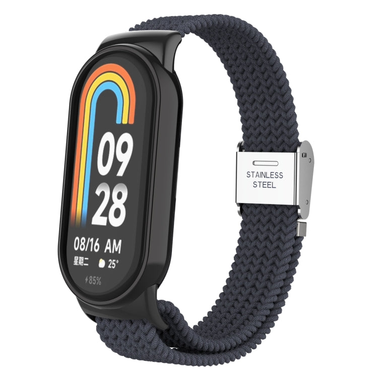 Adjustable nylon braided watch band with stainless steel buckle, black