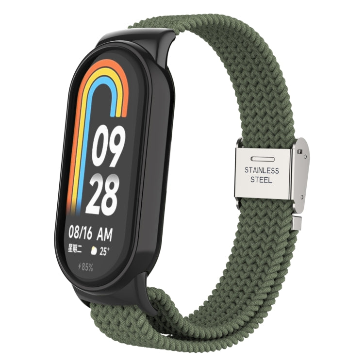 Adjustable nylon braided watch band with stainless steel buckle, dark green