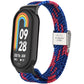 Adjustable nylon braided watch band with stainless steel buckle, blue and red