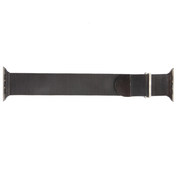 Gunmetal Milanese mesh magnetic watch band, side view with clasp and pins