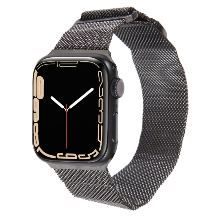 Gunmetal Milanese mesh magnetic watch band with Apple Watch attached
