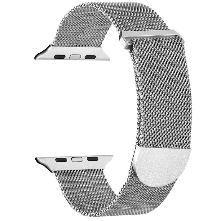 Silver Milanese mesh magnetic watch band with metal clasp, for 38mm Apple Watch