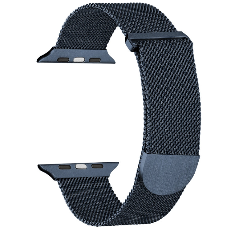 Midnight blue Milanese mesh magnetic watch band with metal clasp, for 38mm Apple Watch