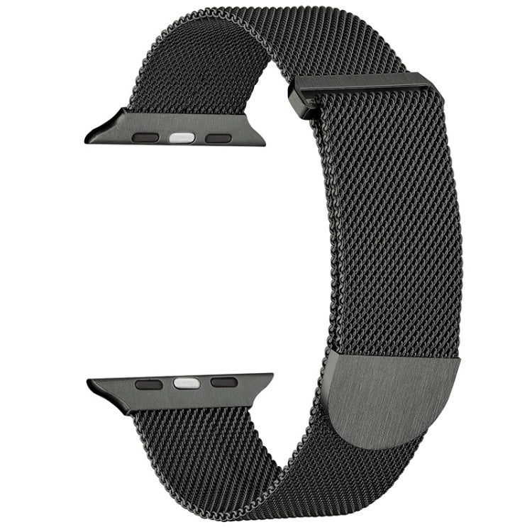 Black milanese metal magnetic watch band with mesh strap and curved clasp for 38mm
