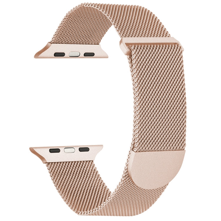 Rose gold milanese metal magnetic watch band with mesh strap and curved clasp for 38mm