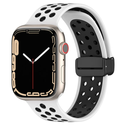 Silicone watch band with magnetic buckle, white with black perforations and black clasp