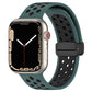 Silicone watch band with magnetic buckle, teal with black perforations and black clasp