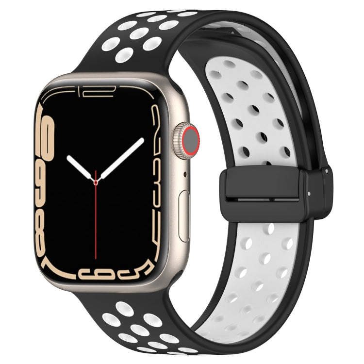 Silicone watch band with magnetic buckle, black strap with white perforations and black clasp