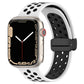 White silicone watch band with magnetic buckle, perforated sport-style holes.