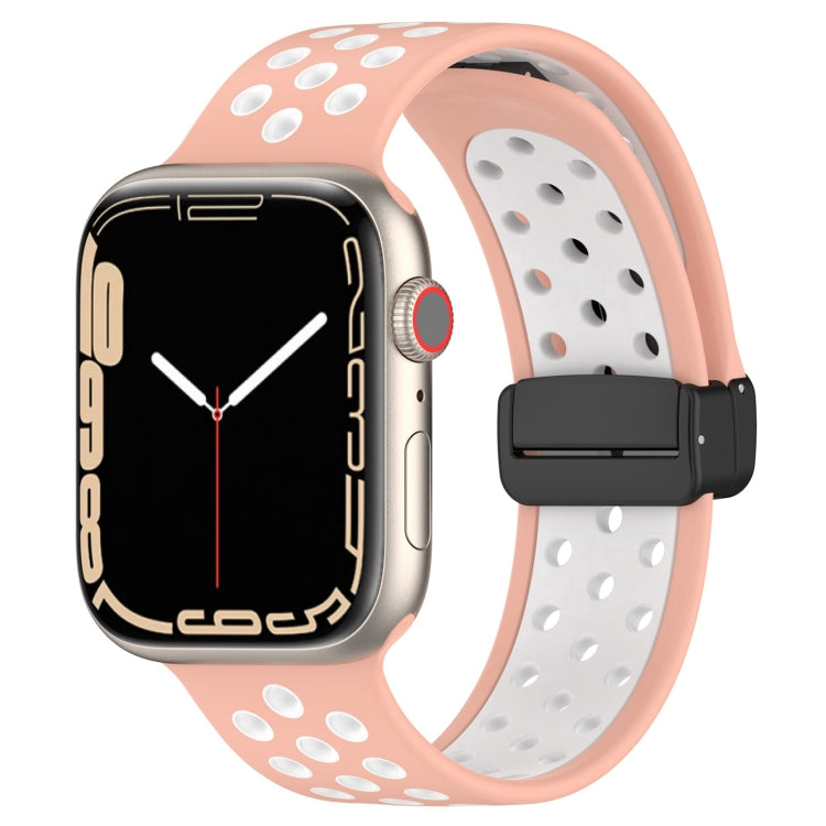 Magnetic buckle silicone watch band with pink dotted design and black clasp