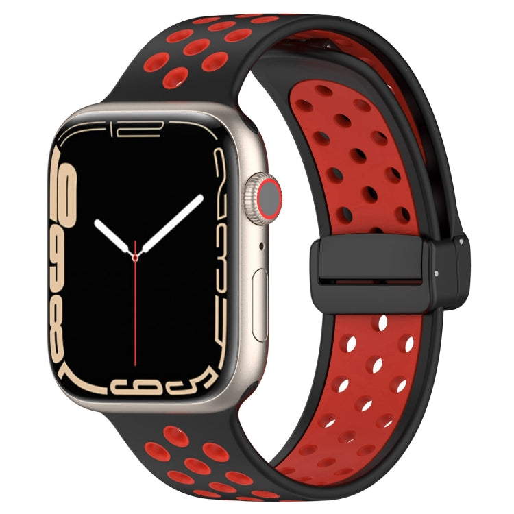 Magnetic buckle silicone watch band with red dotted pattern and black clasp