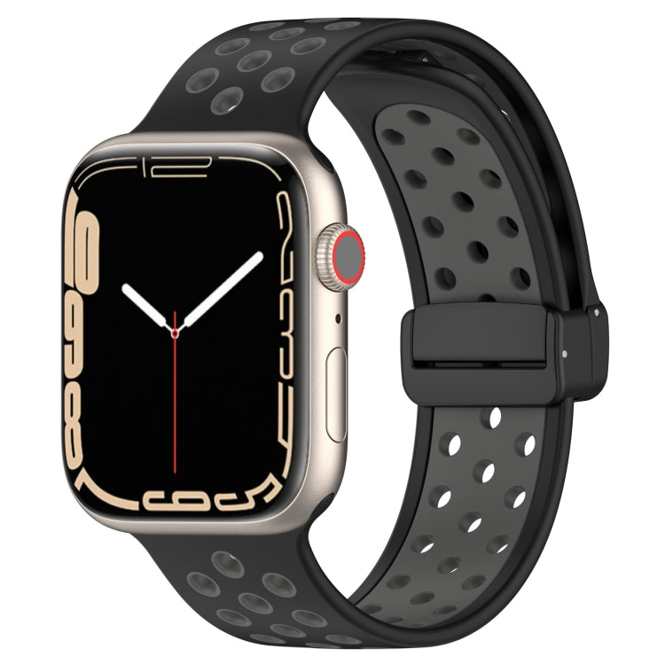 Magnetic buckle silicone watch band with gray dotted pattern and black clasp
