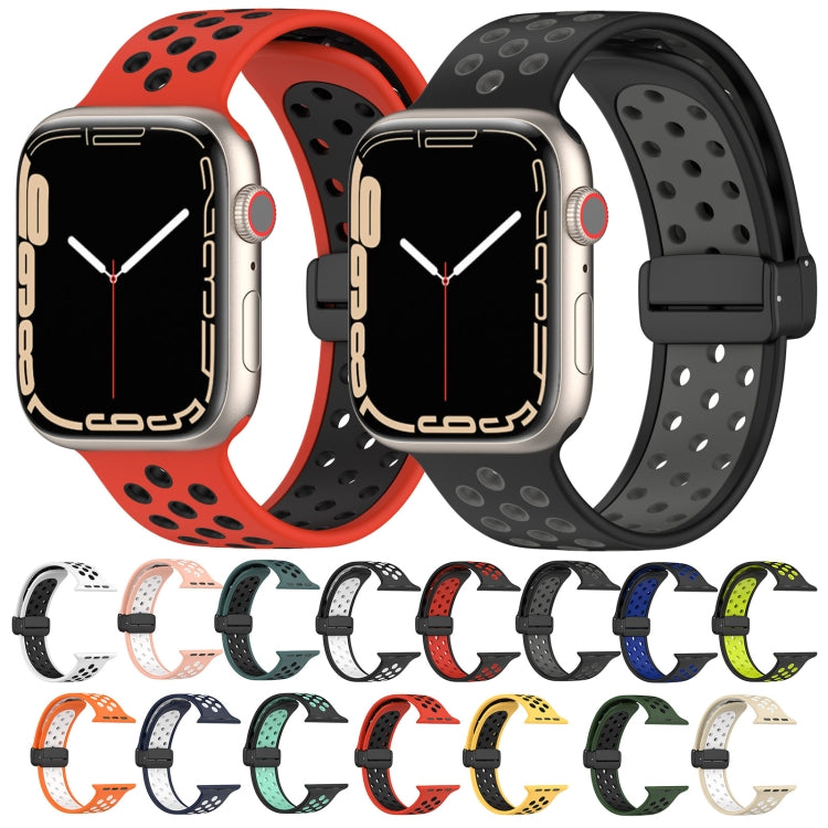 Magnetic silicone watch bands, perforated dot straps in red and black with buckle