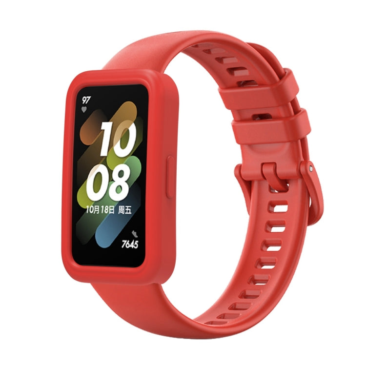 Red silicone protective case with matching silicone watch band for Huawei Band 8