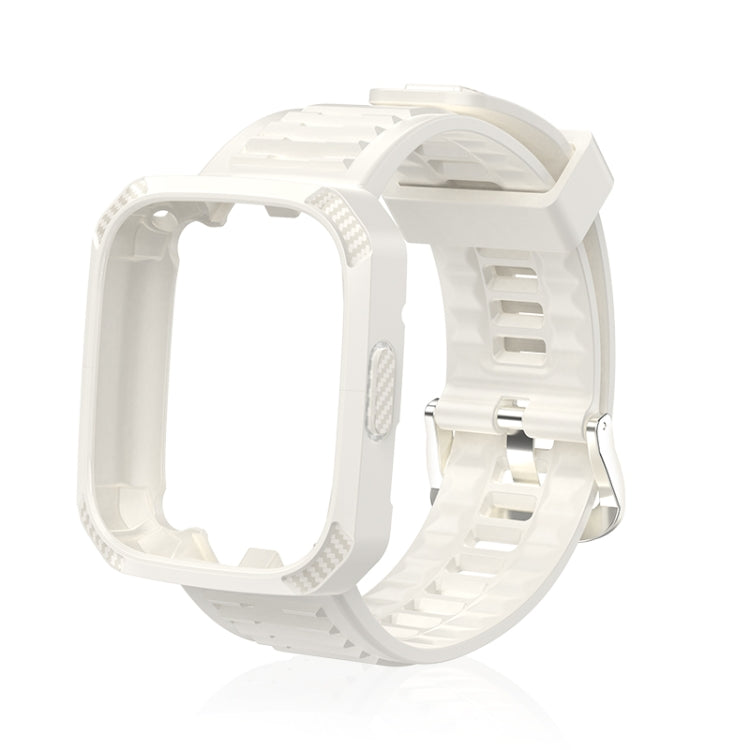 White silicone watch band with carbon-fiber texture and integrated case frame