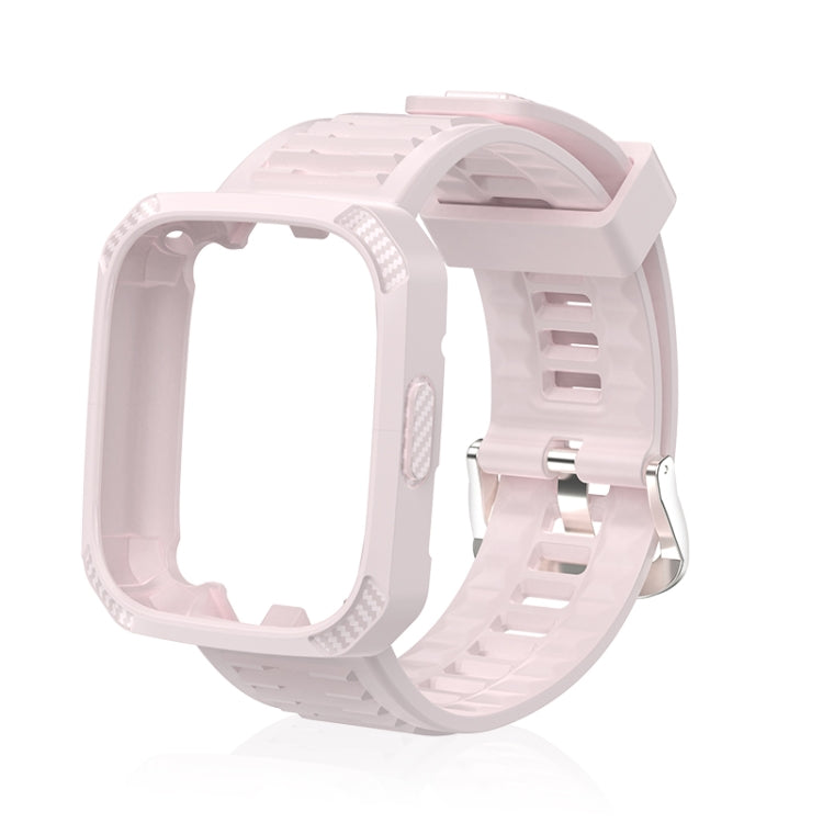 Pink silicone watch band with carbon-fiber texture and integrated case frame