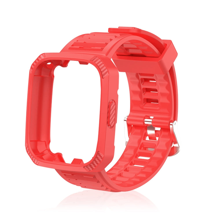 Red silicone watch band with carbon-fiber texture and integrated case frame
