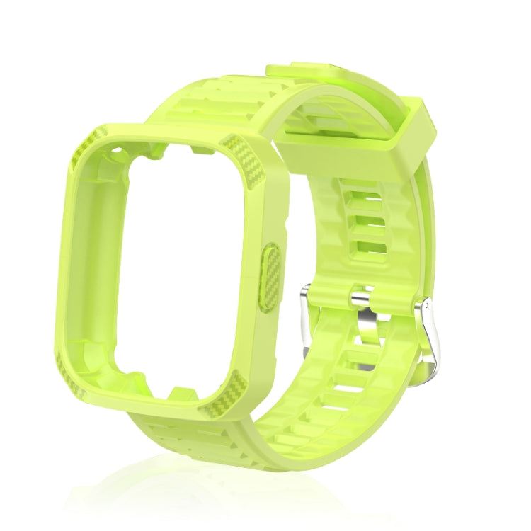 Lime green silicone watch band with carbon-fiber texture and integrated case frame