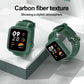 Green silicone watch band with carbon-fiber texture, smartwatch face visible
