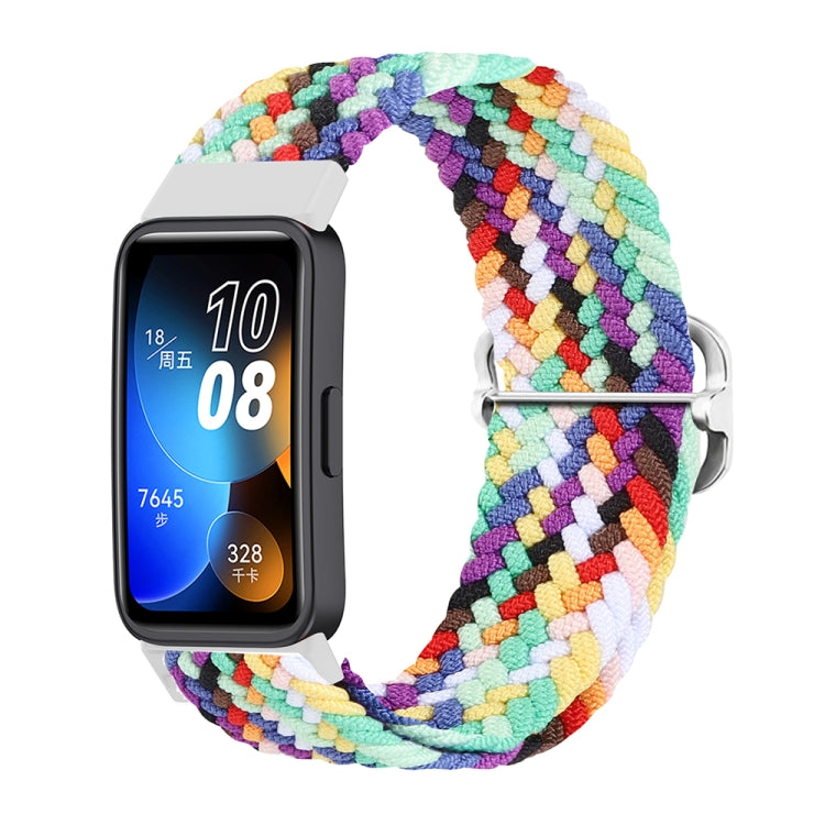 Nylon braided watch band, multicolor chevron knit, silver buckle, for Huawei Band 8