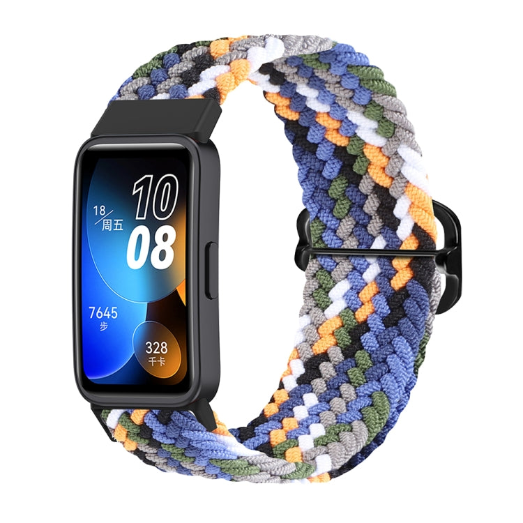 Nylon braided watch band, navy and orange chevron knit, black buckle, for Huawei Band 8