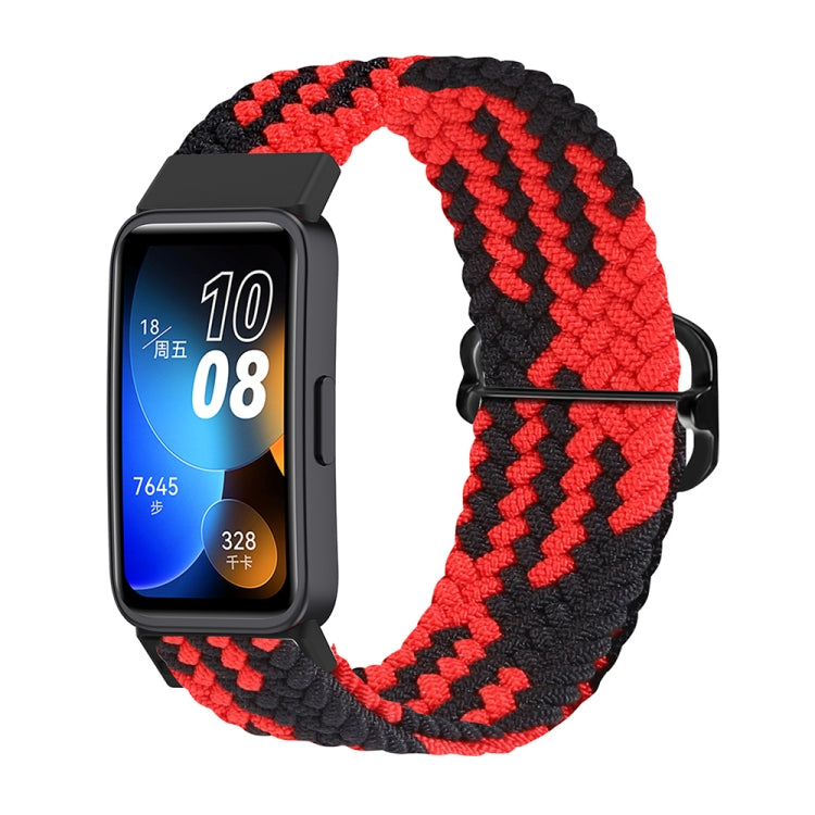 Nylon braided watch band, black and red chevron knit, black buckle, for Huawei Band 8