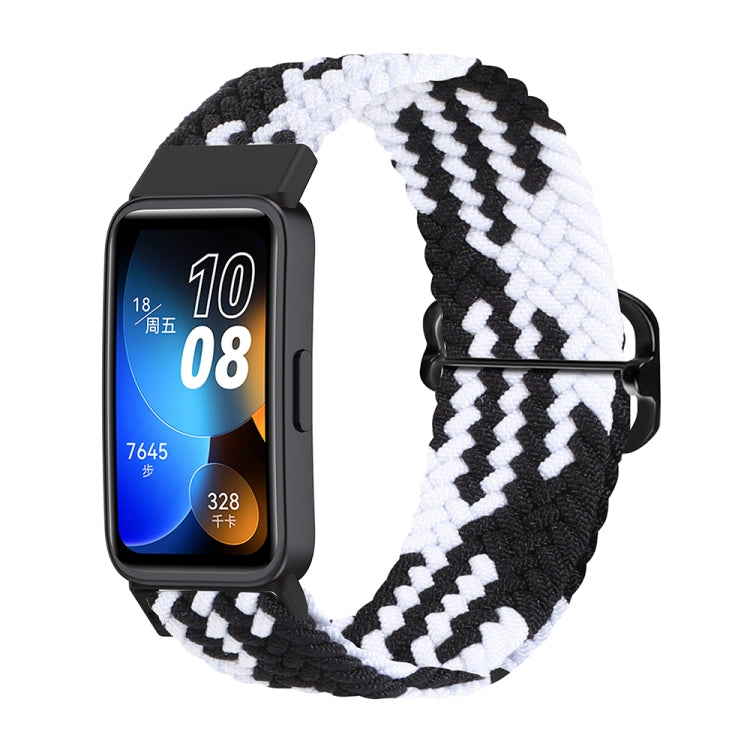 Nylon braided watch band, black and white chevron knit, black buckle, for Huawei Band 8