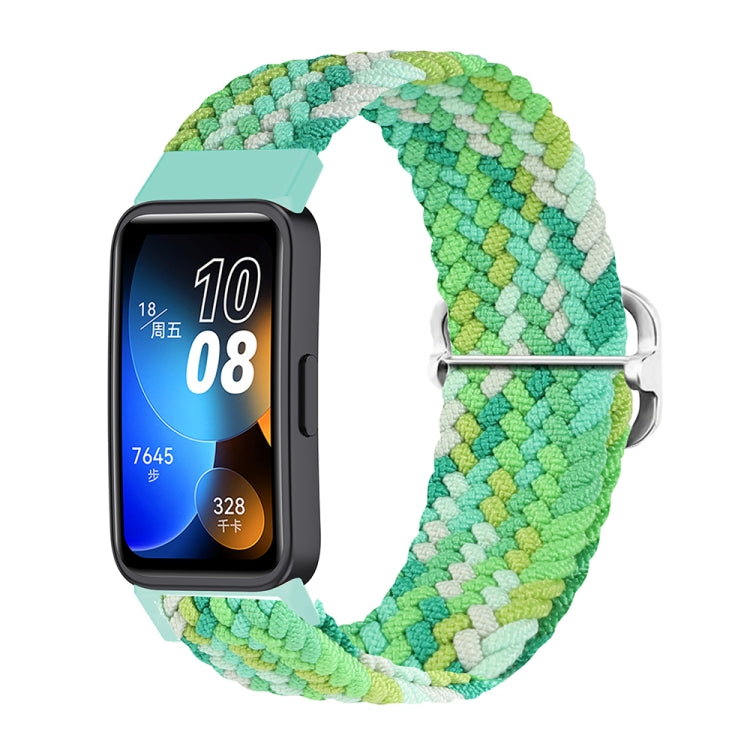 Nylon braided watch band, mint green and teal chevron knit, silver buckle, for Huawei Band 8