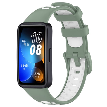 Two-tone silicone watch band with mint green and white straps for Huawei smartwatch.